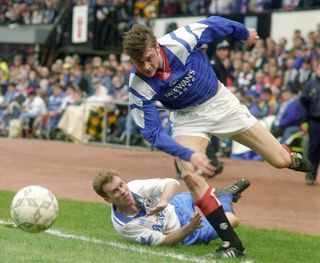 Duncan Ferguson in action for Rangers against Kilmarnock in April 1994.