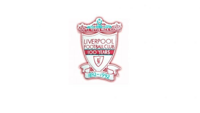 Liverpool FC logo from 1992 to 1993, celebrating the club's centenary with a grand crest