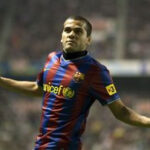 Dani Alves celebrates after scoring for Barcelona against Athletic Club in November 2009.