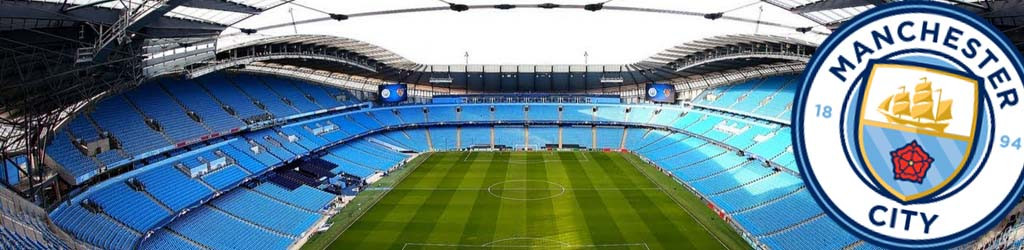 General view of the exterior of the Etihad Stadium, home to Manchester City Football Club.
