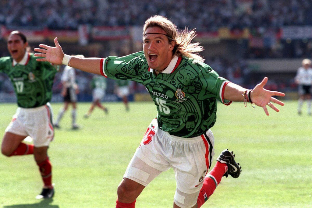 Luis Hernandez Wearing Mexico 1998 Home Jersey