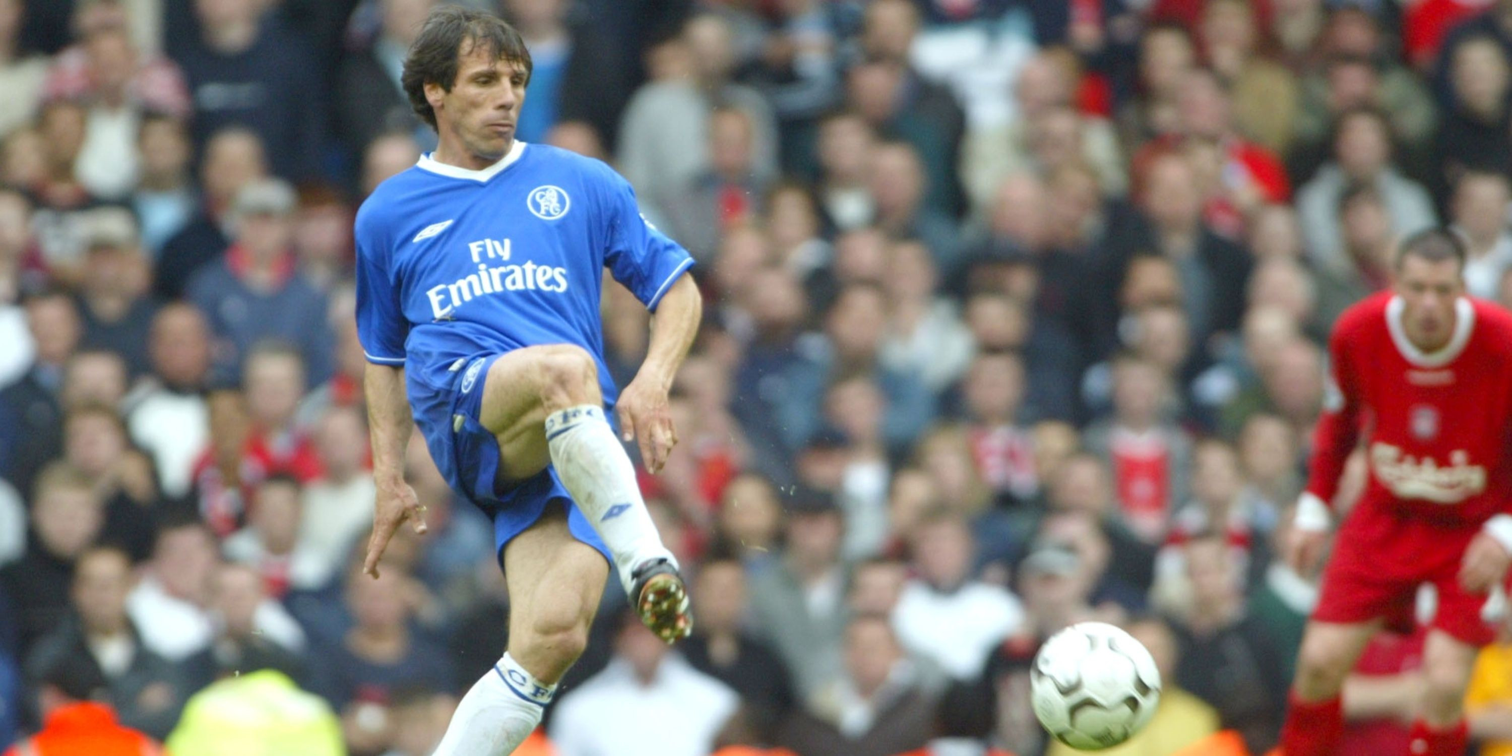 Gianfranco Zola showcasing his dribbling skills in a Chelsea match