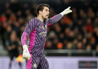 Manchester City goalkeeper Stefan Ortega in action against Luton Town in the FA Cup in February 2024.
