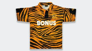 Hull City 1992-1993 home shirt with tiger print