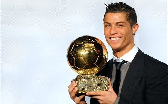 Cristiano Ronaldo with his first Ballon d