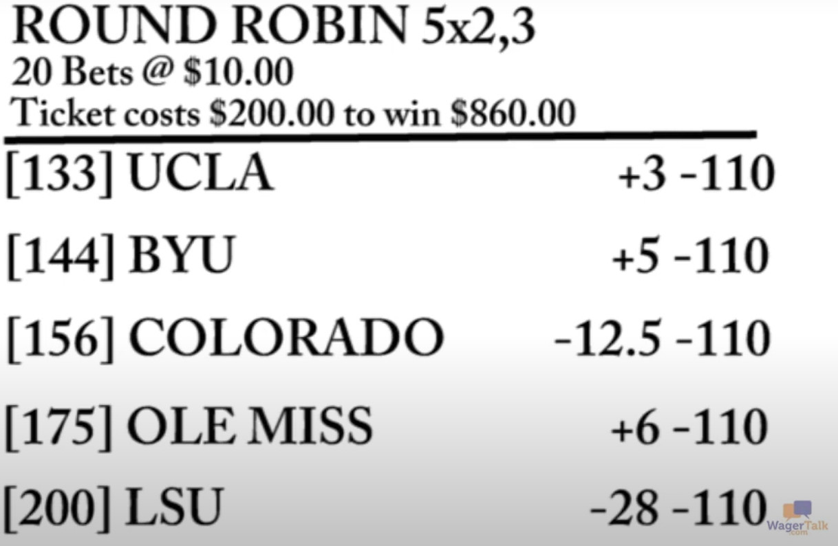An example of a five-team round-robin parlay