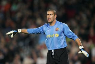 Barcelona goalkeeper Victor Valdes in action against Schalke in 2008.