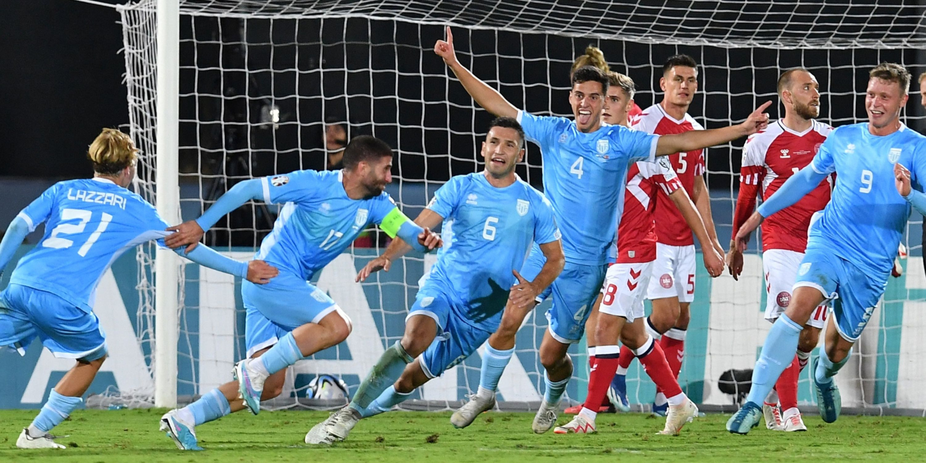 San Marino equalise against Denmark in a European Championship qualifier.