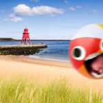 A ball flying along South Shields beach
