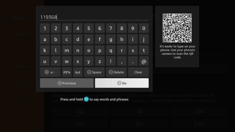 Enter the code 119368 and click Go.