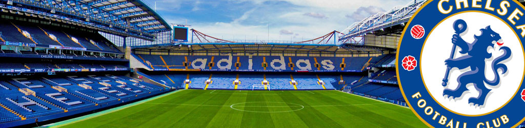 The exterior of Stamford Bridge, the home of Chelsea Football Club, captured in an iconic shot.