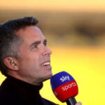 David Jones presents for Sky Sports television ahead of the Premier League match between Wolverhampton Wanderers and Manchester City at Molineux on May 11, 2022 in Wolverhampton, England.