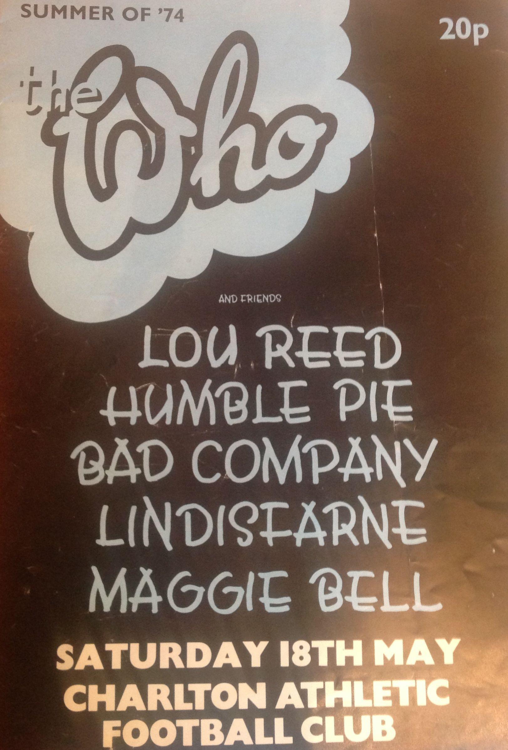 The Who Charlton Athletic Football Club 18th May 1974 Program