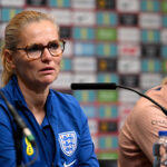 Sarina Wiegman and Alessia Russo at the press conference for England vs Spain