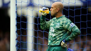 Tim Howard of Everton in the camouflage goalkeeper kit