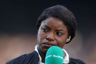 ITV Euro 2024 Former footballer and pundit, Eni Aluko looks on prior to the UEFA Women